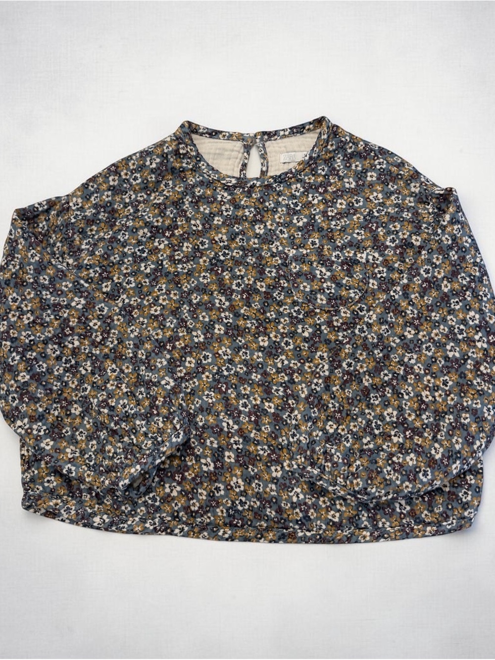 Zara Girls Floral Long Sleeve Blouse Size 8 128 Blue Ditsy Flower Top